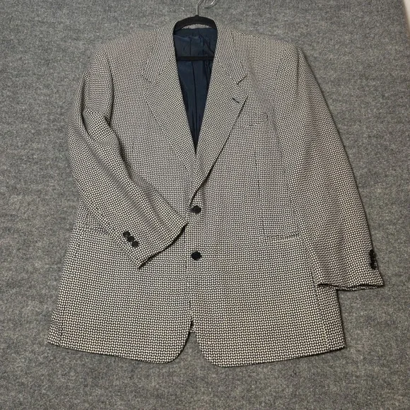 Luigi Botto Mens Virgin Wool Blend Blazer Navy Cream Micro Pattern Italy 42 L